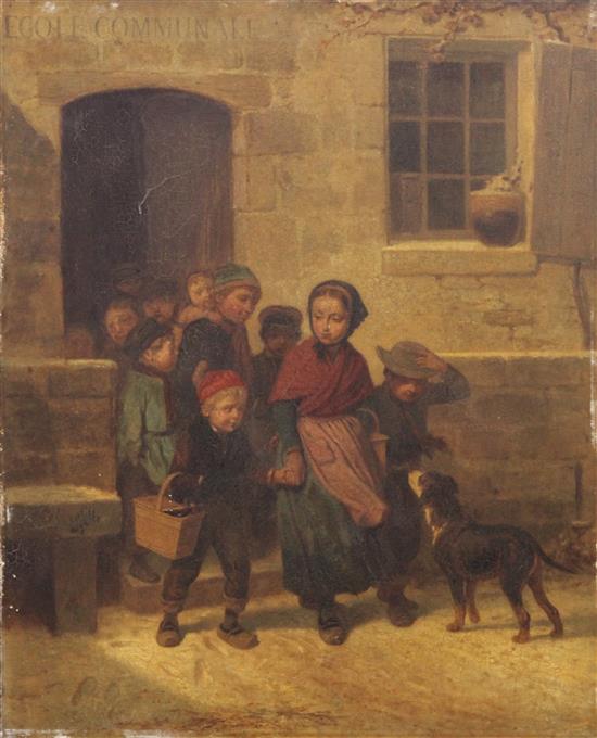Louis Simon Cabaillot Lassalle (1810-1870) Children leaving the school house 18 x 15in.